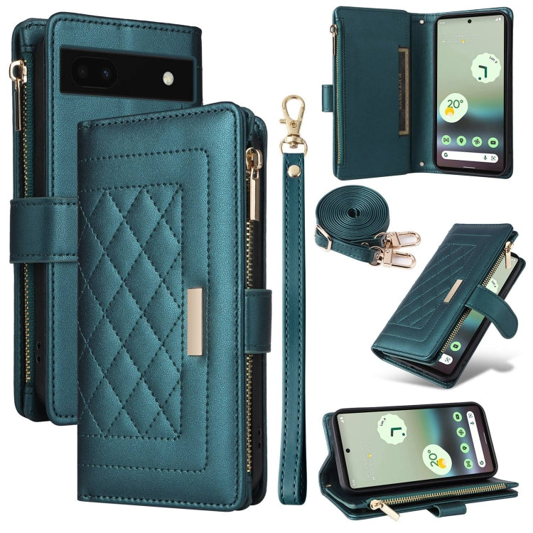 For Google Pixel 6a Crossbody Zipper Wallet Rhombus Leather Phone Case(Green) - Google Cases by PMC TechLife | Online Shopping South Africa | PMC TechLife | Buy Now Pay Later Mobicred