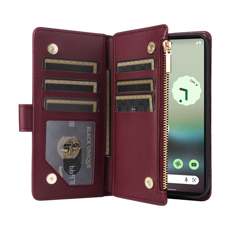 For Google Pixel 6a Crossbody Zipper Wallet Rhombus Leather Phone Case(Wine Red) - Google Cases by PMC TechLife | Online Shopping South Africa | PMC TechLife | Buy Now Pay Later Mobicred