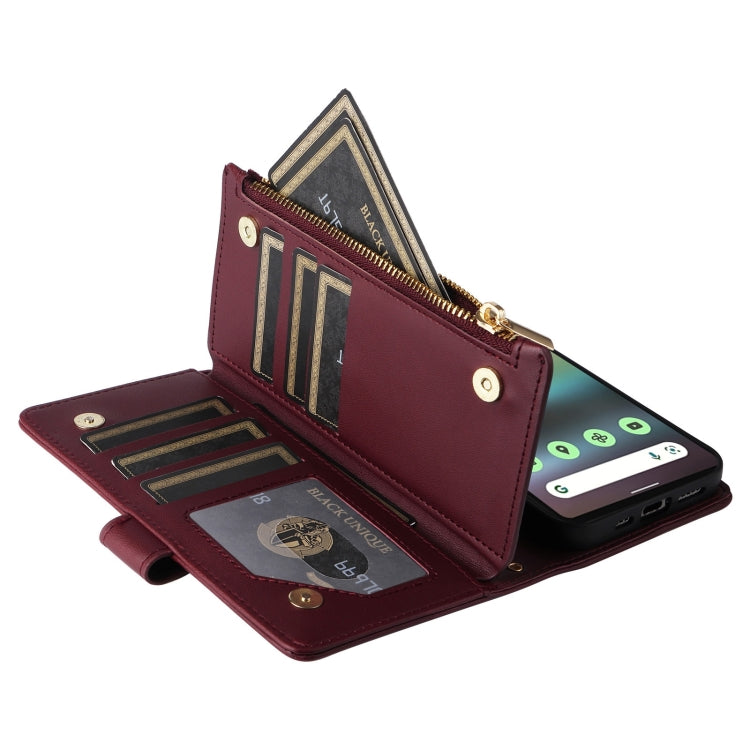 For Google Pixel 6a Crossbody Zipper Wallet Rhombus Leather Phone Case(Wine Red) - Google Cases by PMC TechLife | Online Shopping South Africa | PMC TechLife | Buy Now Pay Later Mobicred