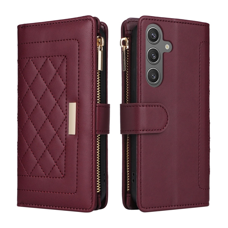 For Samsung Galaxy S24+ 5G Crossbody Zipper Wallet Rhombus Leather Phone Case(Wine Red) - Galaxy S24+ 5G Cases by PMC Jewellery | Online Shopping South Africa | PMC Jewellery | Buy Now Pay Later Mobicred