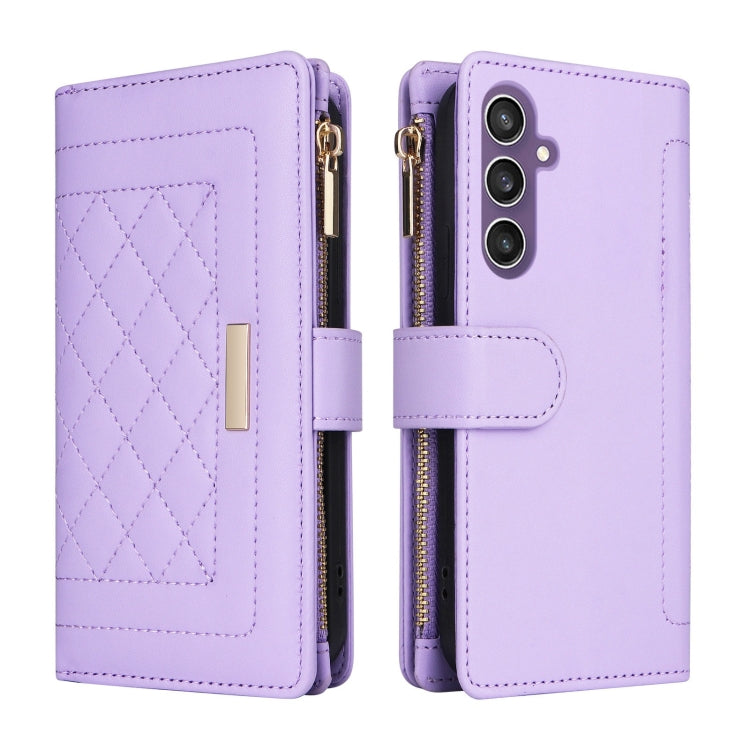 For Samsung Galaxy S24 FE 5G Crossbody Zipper Wallet Rhombus Leather Phone Case(Purple) - Galaxy S24 FE 5G Cases by PMC Jewellery | Online Shopping South Africa | PMC Jewellery | Buy Now Pay Later Mobicred