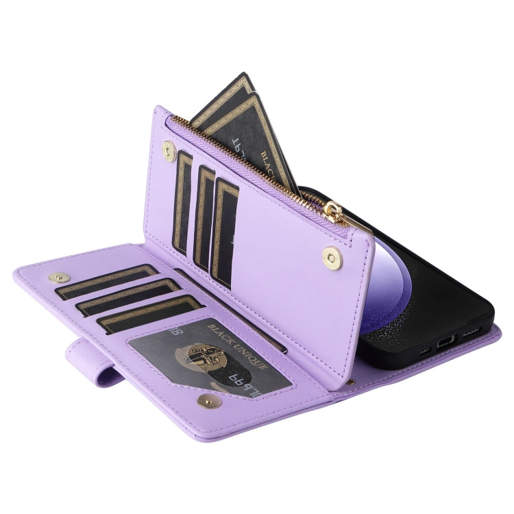 For Samsung Galaxy S24 FE 5G Crossbody Zipper Wallet Rhombus Leather Phone Case(Purple) - Galaxy S24 FE 5G Cases by PMC Jewellery | Online Shopping South Africa | PMC Jewellery | Buy Now Pay Later Mobicred