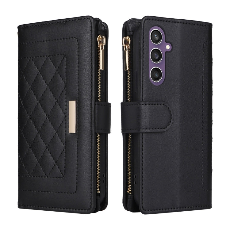 For Samsung Galaxy S24 FE 5G Crossbody Zipper Wallet Rhombus Leather Phone Case(Black) - Galaxy S24 FE 5G Cases by PMC Jewellery | Online Shopping South Africa | PMC Jewellery | Buy Now Pay Later Mobicred