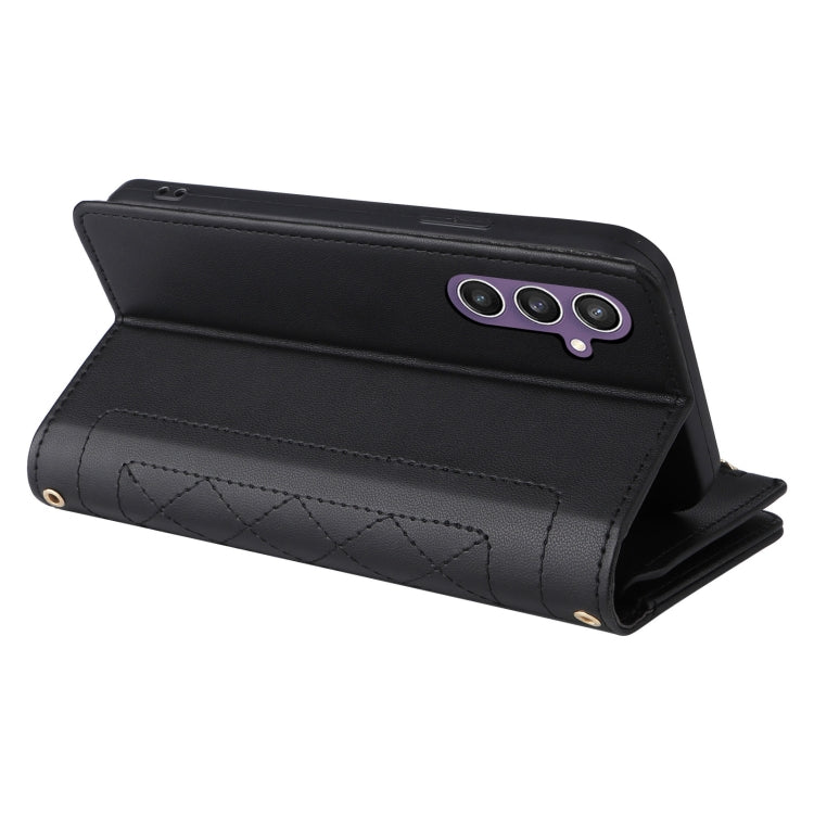 For Samsung Galaxy S24 FE 5G Crossbody Zipper Wallet Rhombus Leather Phone Case(Black) - Galaxy S24 FE 5G Cases by PMC Jewellery | Online Shopping South Africa | PMC Jewellery | Buy Now Pay Later Mobicred