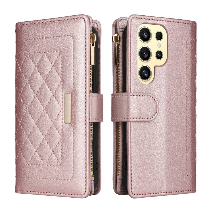 For Samsung Galaxy S24 Ultra 5G Crossbody Zipper Wallet Rhombus Leather Phone Case(Rose Gold) -  by PMC Jewellery | Online Shopping South Africa | PMC Jewellery | Buy Now Pay Later Mobicred