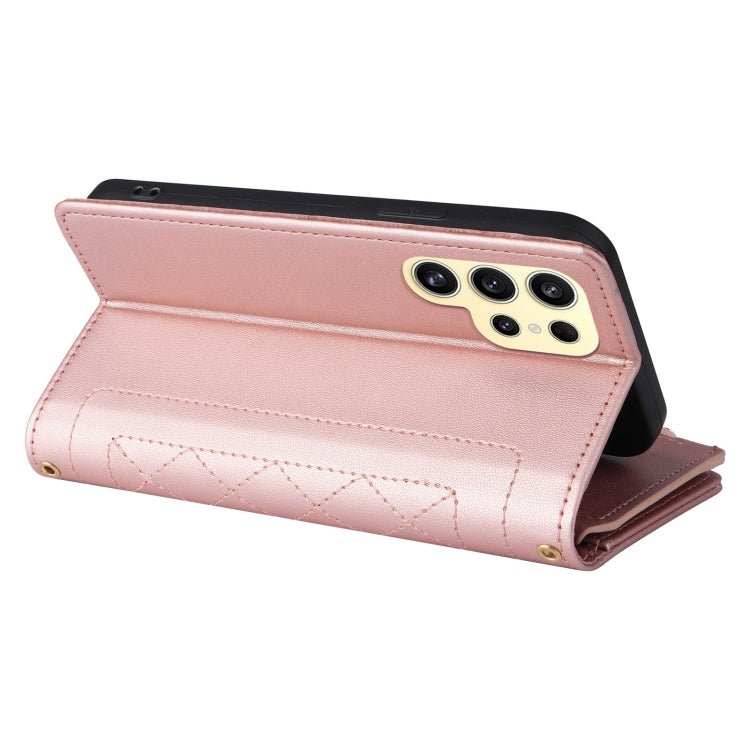 For Samsung Galaxy S24 Ultra 5G Crossbody Zipper Wallet Rhombus Leather Phone Case(Rose Gold) -  by PMC Jewellery | Online Shopping South Africa | PMC Jewellery | Buy Now Pay Later Mobicred
