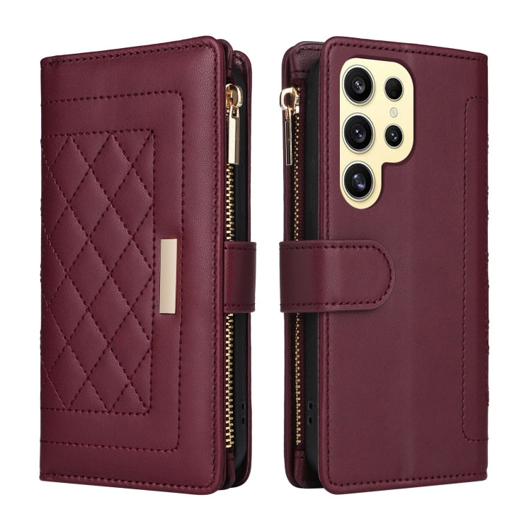 For Samsung Galaxy S24 Ultra 5G Crossbody Zipper Wallet Rhombus Leather Phone Case(Wine Red) -  by PMC Jewellery | Online Shopping South Africa | PMC Jewellery | Buy Now Pay Later Mobicred