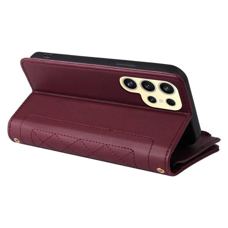 For Samsung Galaxy S24 Ultra 5G Crossbody Zipper Wallet Rhombus Leather Phone Case(Wine Red) -  by PMC Jewellery | Online Shopping South Africa | PMC Jewellery | Buy Now Pay Later Mobicred