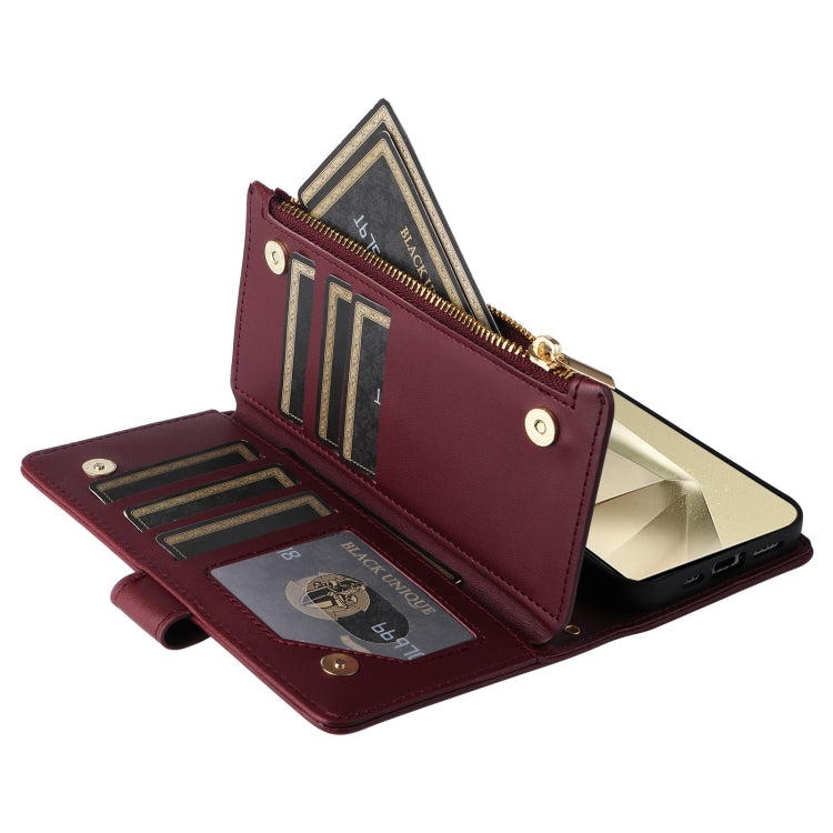 For Samsung Galaxy S24 Ultra 5G Crossbody Zipper Wallet Rhombus Leather Phone Case(Wine Red) -  by PMC Jewellery | Online Shopping South Africa | PMC Jewellery | Buy Now Pay Later Mobicred