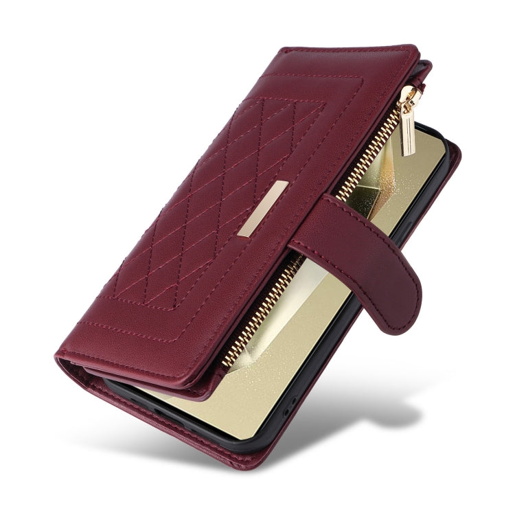 For Samsung Galaxy S24 Ultra 5G Crossbody Zipper Wallet Rhombus Leather Phone Case(Wine Red) -  by PMC Jewellery | Online Shopping South Africa | PMC Jewellery | Buy Now Pay Later Mobicred