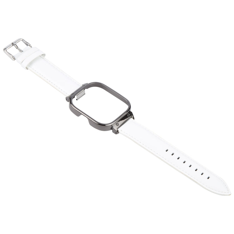 For Redmi Watch 4 Metal Black Frame Genuine Leather Watch Band(White) - free shipping - PMc TechLife - Order now!