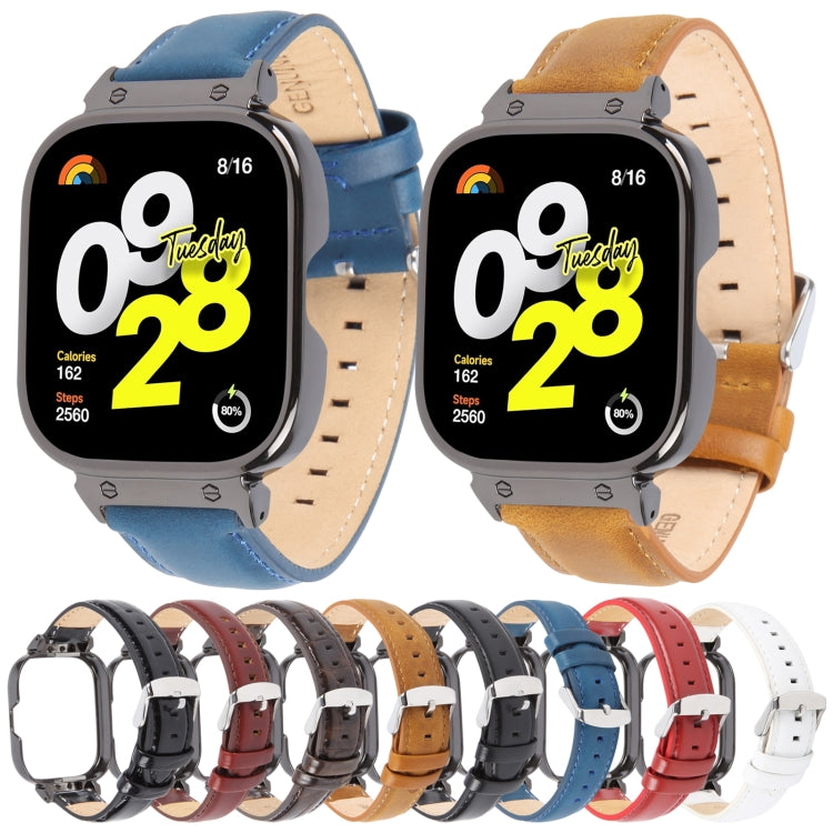 For Redmi Watch 4 Metal Black Frame Genuine Leather Watch Band(White) - free shipping - PMc TechLife - Order now!