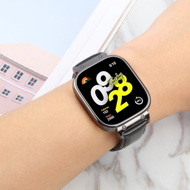 For Redmi Watch 4 Metal Black Frame Genuine Leather Watch Band(Blue) - free shipping - PMc TechLife - Order now!