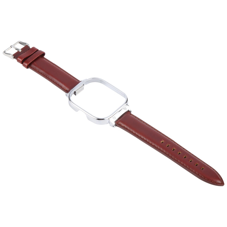 For Redmi Watch 4 Metal Silver Frame Genuine Leather Watch Band(Wine Red) - Watch Bands by PMc TechLife | Online Shopping South Africa | PMc TechLife | Buy Now Pay Later Mobicred