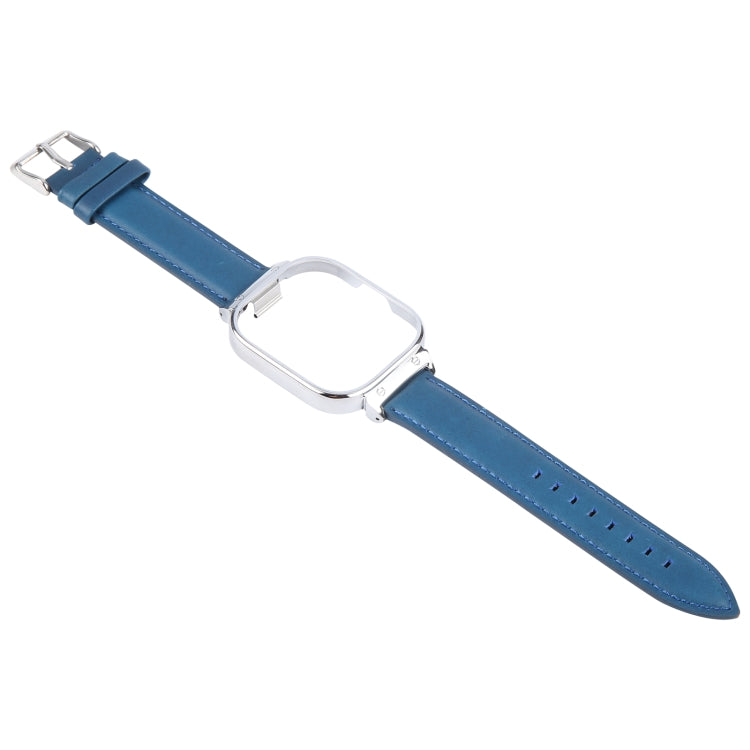 For Redmi Watch 4 Metal Silver Frame Genuine Leather Watch Band(Blue) - free shipping - PMc TechLife - Order now!