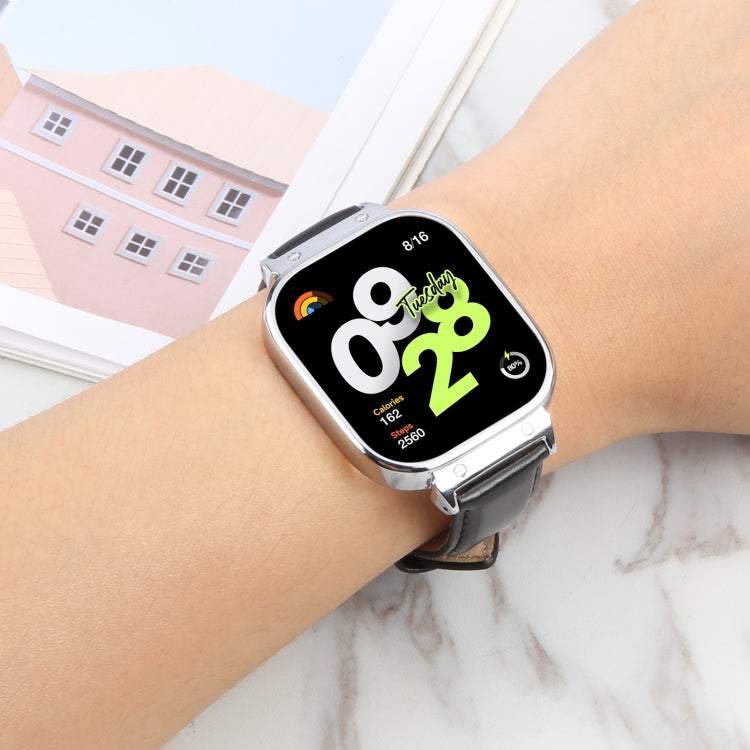 For Redmi Watch 4 Metal Silver Frame Genuine Leather Watch Band(Red) - free shipping - PMc TechLife - Order now!