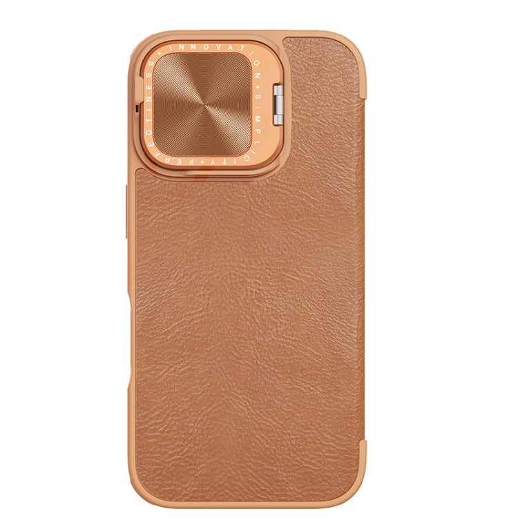 For iPhone 16 NILLKIN Qin Prop Series Flip Camera Cover Design Leather Phone Case(Brown) - free shipping - PMC Jewellery - Order now!