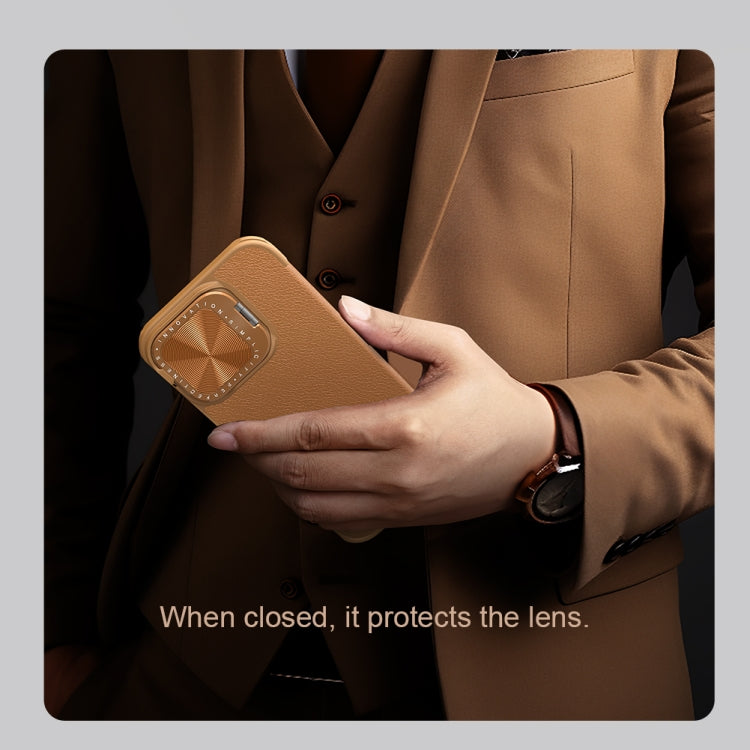For iPhone 16 NILLKIN Qin Prop Series Flip Camera Cover Design Leather Phone Case(Brown) - free shipping - PMC Jewellery - Order now!