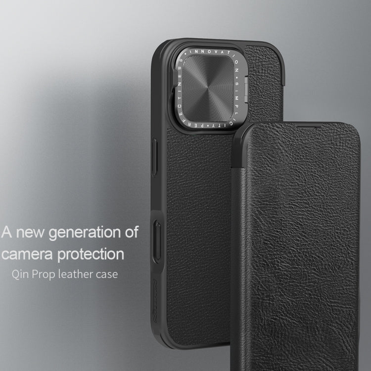 For iPhone 16 NILLKIN Qin Prop Series Flip Camera Cover Design Leather Phone Case(Plain Leather Black) - free shipping - PMC Jewellery - Order now!