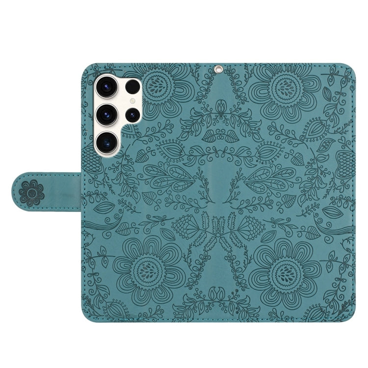 For Samsung Galaxy S25 Ultra 5G Floral Embossed Pattern Leather Phone Case(Dark Green) - Galaxy S25 Ultra 5G Cases by PMC Jewellery | Online Shopping South Africa | PMC Jewellery | Buy Now Pay Later Mobicred