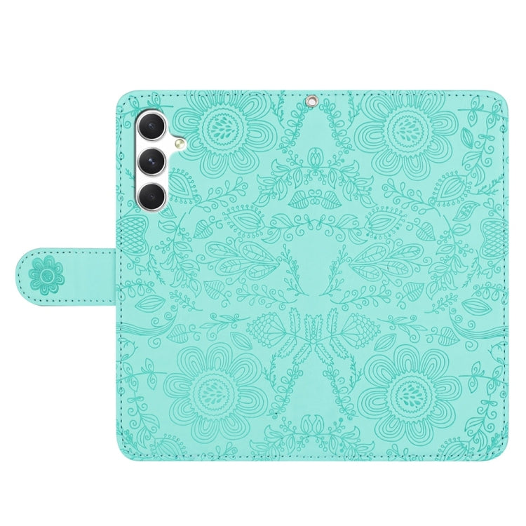 For Samsung Galaxy S25+ 5G Floral Embossed Pattern Leather Phone Case(Light Green) - Galaxy S25+ 5G Cases by PMC Jewellery | Online Shopping South Africa | PMC Jewellery | Buy Now Pay Later Mobicred