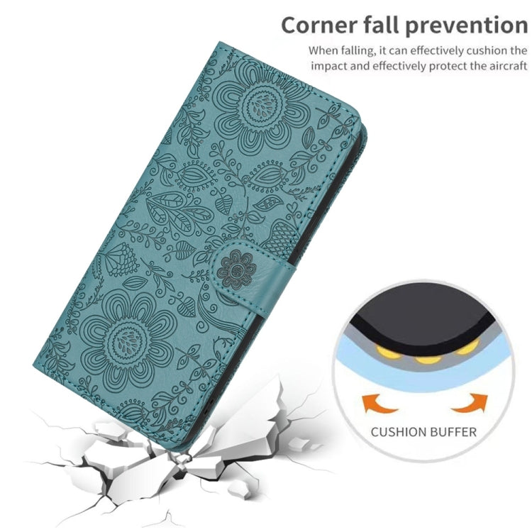For Samsung Galaxy S25 5G Floral Embossed Pattern Leather Phone Case(Dark Green) - Galaxy S25 5G Cases by PMC Jewellery | Online Shopping South Africa | PMC Jewellery | Buy Now Pay Later Mobicred