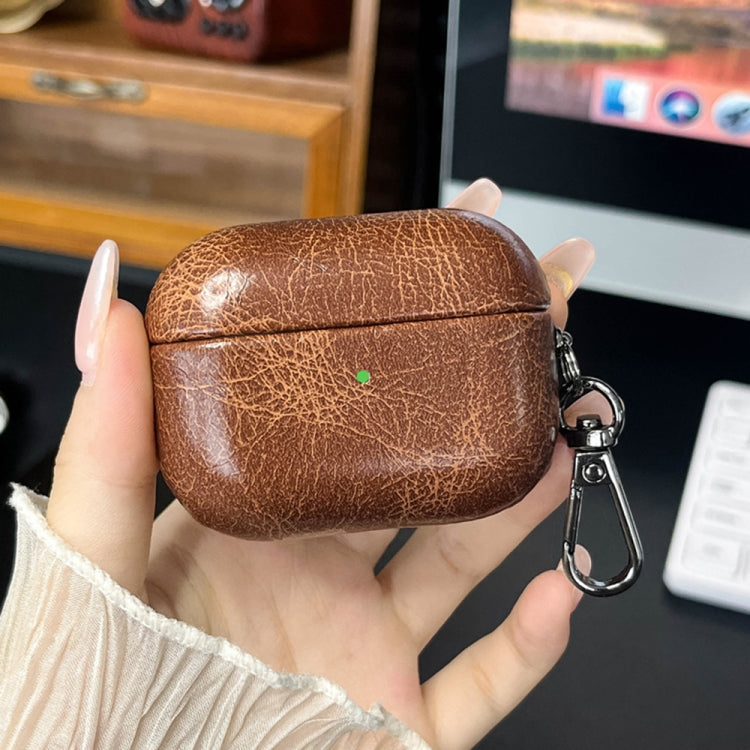 For AirPods Pro 2 Retro Oil Leather Bluetooth Earphones Protective Case(Coffee) - For AirPods Pro 2 by PMC Jewellery | Online Shopping South Africa | PMC Jewellery | Buy Now Pay Later Mobicred