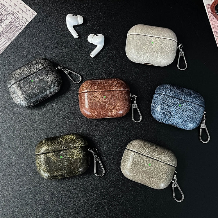 For AirPods Pro Retro Oil Leather Bluetooth Earphones Protective Case(Blue) - For AirPods Pro by PMC Jewellery | Online Shopping South Africa | PMC Jewellery | Buy Now Pay Later Mobicred