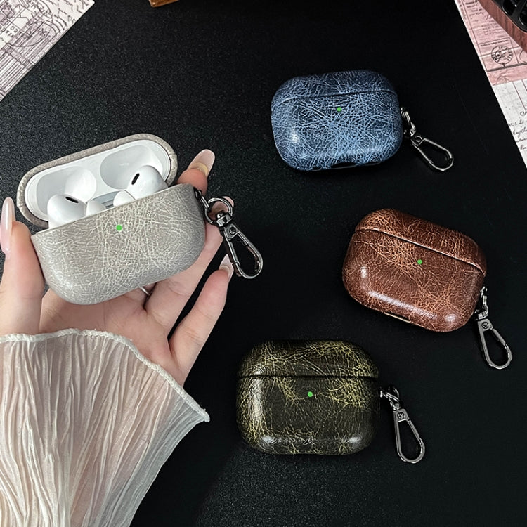 For AirPods Pro 2 Retro Oil Leather Bluetooth Earphones Protective Case(Apricot) - For AirPods Pro 2 by PMC Jewellery | Online Shopping South Africa | PMC Jewellery | Buy Now Pay Later Mobicred