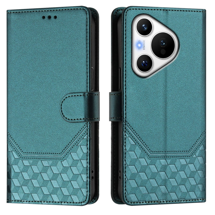 For Huawei Pura 70 Honeycomb Embossing RFID Leather Phone Case(Peacock Green) - Huawei Cases by PMC Jewellery | Online Shopping South Africa | PMC Jewellery | Buy Now Pay Later Mobicred