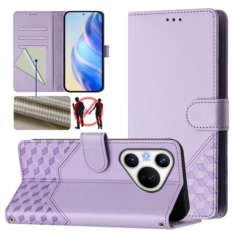 For Huawei Pura 70 Honeycomb Embossing RFID Leather Phone Case(Light Purple) - free shipping - PMC Jewellery - Order now!