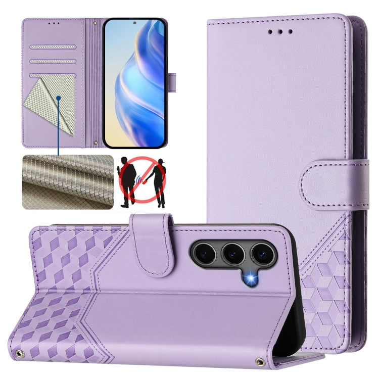For Samsung Galaxy S25+ 5G Honeycomb Embossing RFID Leather Phone Case(Light Purple) - free shipping - PMC Jewellery - Order now!