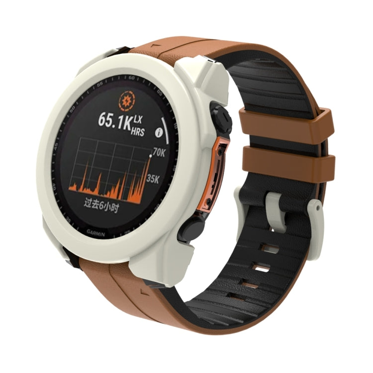 For Garmin Fenix 8 AMOLED 51mm Tempered Glass Film Integrated PC Watch Protective Case(Ivory White) - Watch Cases by PMC TechLife | Online Shopping South Africa | PMC TechLife | Buy Now Pay Later Mobicred