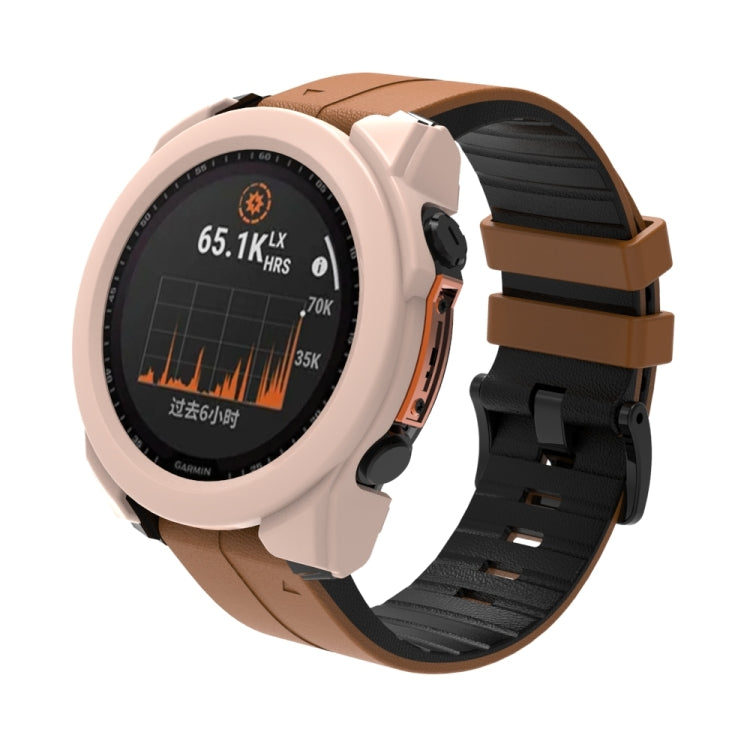 For Garmin Fenix 8 AMOLED 43mm Tempered Glass Film Integrated PC Watch Protective Case(Pink) - Watch Cases by PMC TechLife | Online Shopping South Africa | PMC TechLife | Buy Now Pay Later Mobicred