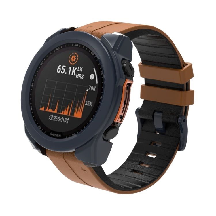 For Garmin Fenix 8 AMOLED 43mm Tempered Glass Film Integrated PC Watch Protective Case(Midnight Blue) - Watch Cases by PMC TechLife | Online Shopping South Africa | PMC TechLife | Buy Now Pay Later Mobicred
