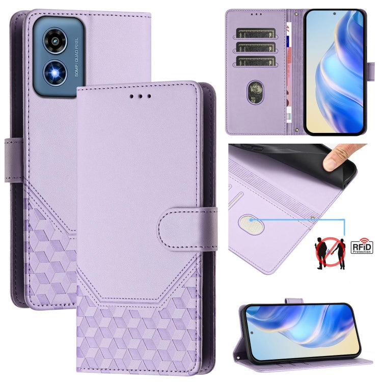 For Motorola Moto G Play 4G 2024 Oversea Honeycomb Embossing RFID Leather Phone Case(Light Purple) - free shipping - PMC Jewellery - Order now!