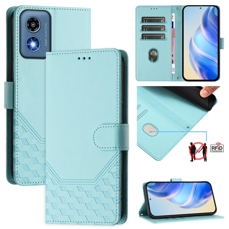 For Motorola Moto G 5G 2024 Oversea Honeycomb Embossing RFID Leather Phone Case(Mint Green) - free shipping - PMC Jewellery - Order now!