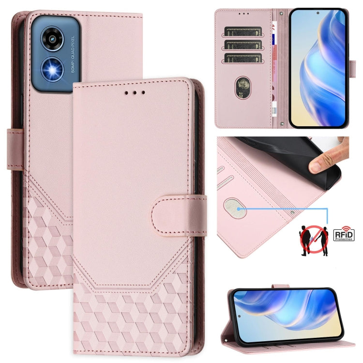 For Motorola Moto G 5G 2024 Oversea Honeycomb Embossing RFID Leather Phone Case(Pink) - Motorola Cases by PMC Jewellery | Online Shopping South Africa | PMC Jewellery | Buy Now Pay Later Mobicred