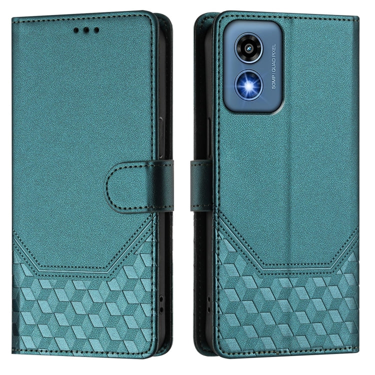 For Motorola Moto G 5G 2024 Oversea Honeycomb Embossing RFID Leather Phone Case(Peacock Green) - Motorola Cases by PMC Jewellery | Online Shopping South Africa | PMC Jewellery | Buy Now Pay Later Mobicred