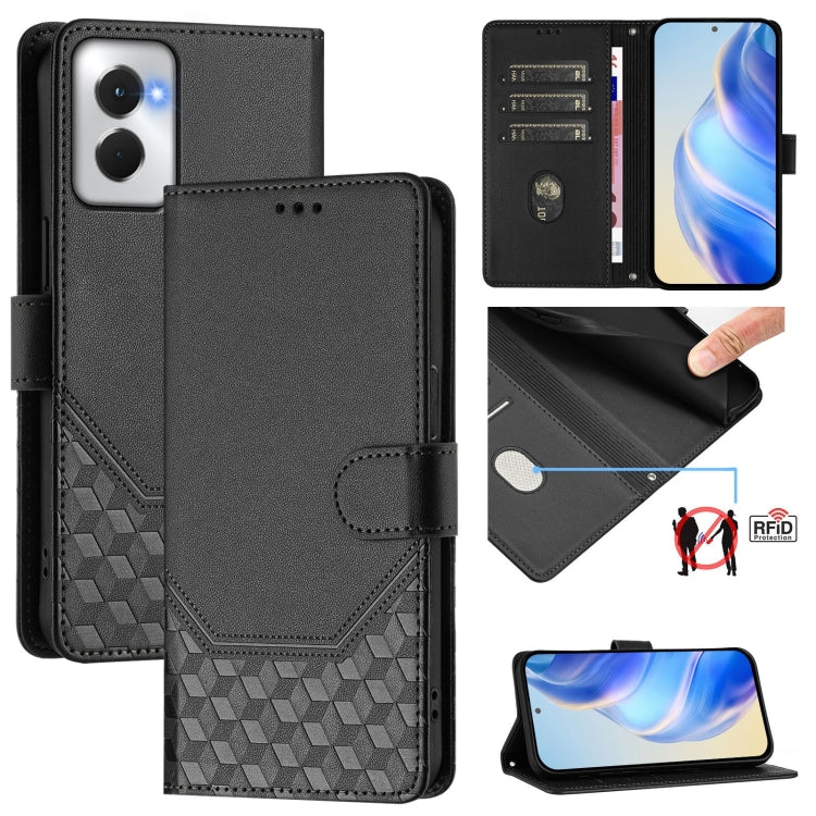 For Motorola Moto G Power 5G 2024 Honeycomb Embossing RFID Leather Phone Case(Black) - Motorola Cases by PMC Jewellery | Online Shopping South Africa | PMC Jewellery | Buy Now Pay Later Mobicred