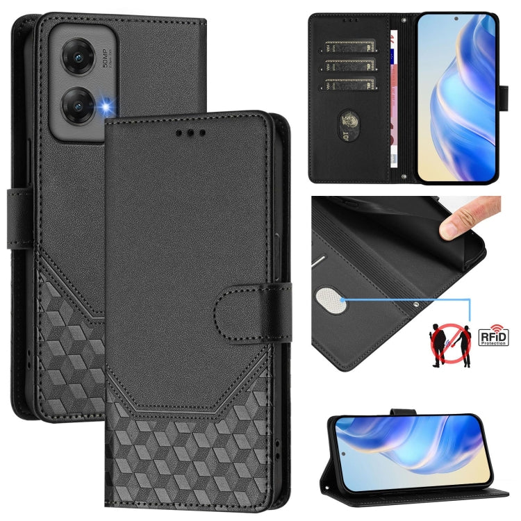 For Motorola Moto G Stylus 5G 2024 Honeycomb Embossing RFID Leather Phone Case(Black) - Motorola Cases by PMC Jewellery | Online Shopping South Africa | PMC Jewellery | Buy Now Pay Later Mobicred