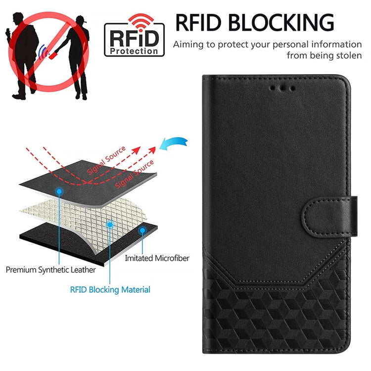For Motorola Moto G Stylus 5G 2024 Honeycomb Embossing RFID Leather Phone Case(Black) - Motorola Cases by PMC Jewellery | Online Shopping South Africa | PMC Jewellery | Buy Now Pay Later Mobicred