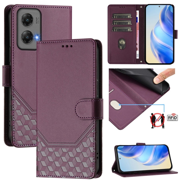 For Motorola Moto G Stylus 5G 2024 Honeycomb Embossing RFID Leather Phone Case(Violet) - Motorola Cases by PMC Jewellery | Online Shopping South Africa | PMC Jewellery | Buy Now Pay Later Mobicred