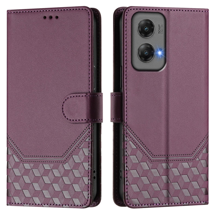 For Motorola Moto G Stylus 5G 2024 Honeycomb Embossing RFID Leather Phone Case(Violet) - Motorola Cases by PMC Jewellery | Online Shopping South Africa | PMC Jewellery | Buy Now Pay Later Mobicred