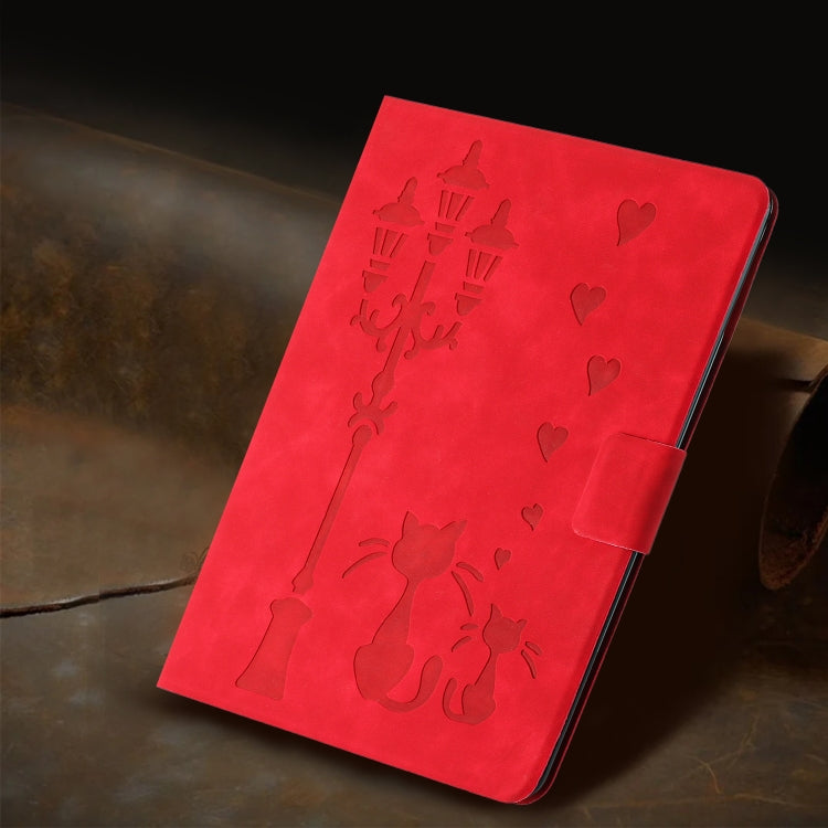 For Lenovo Tab M11 / Xiaoxin Pad 2024 Embossed Couple Cat Smart Tablet Leather Case(Red) - Lenovo by PMC Jewellery | Online Shopping South Africa | PMC Jewellery | Buy Now Pay Later Mobicred