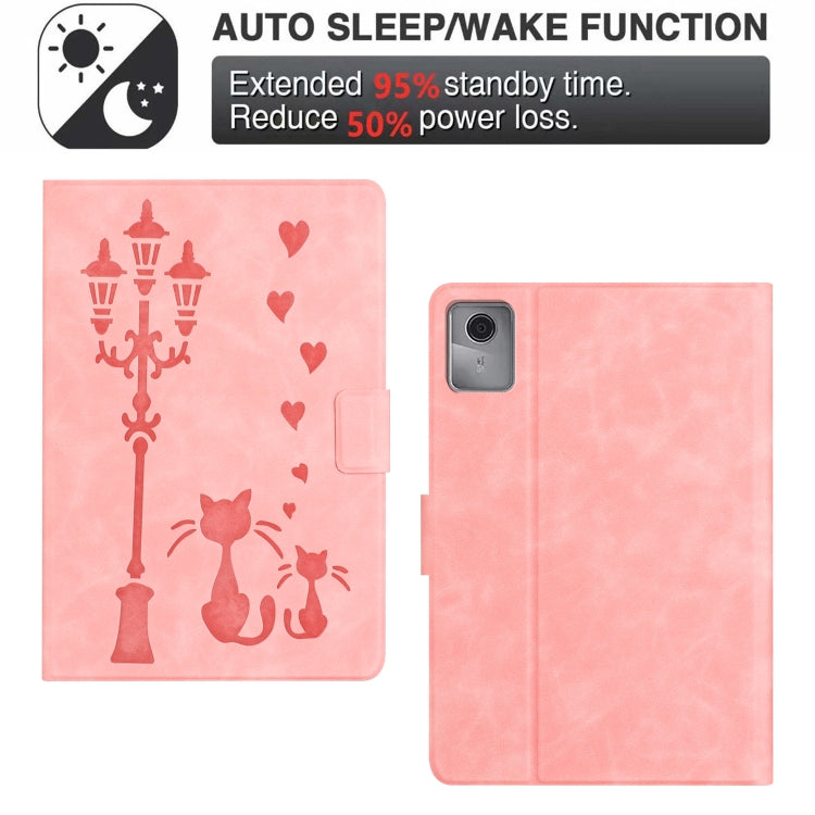 For Lenovo Tab M11 / Xiaoxin Pad 2024 Embossed Couple Cat Smart Tablet Leather Case(Pink) - Lenovo by PMC Jewellery | Online Shopping South Africa | PMC Jewellery | Buy Now Pay Later Mobicred