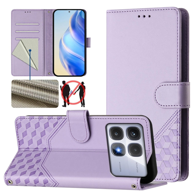 For Redmi K70 Ultra 5G Honeycomb Embossing RFID Leather Phone Case(Light Purple) - free shipping - PMC Jewellery - Order now!
