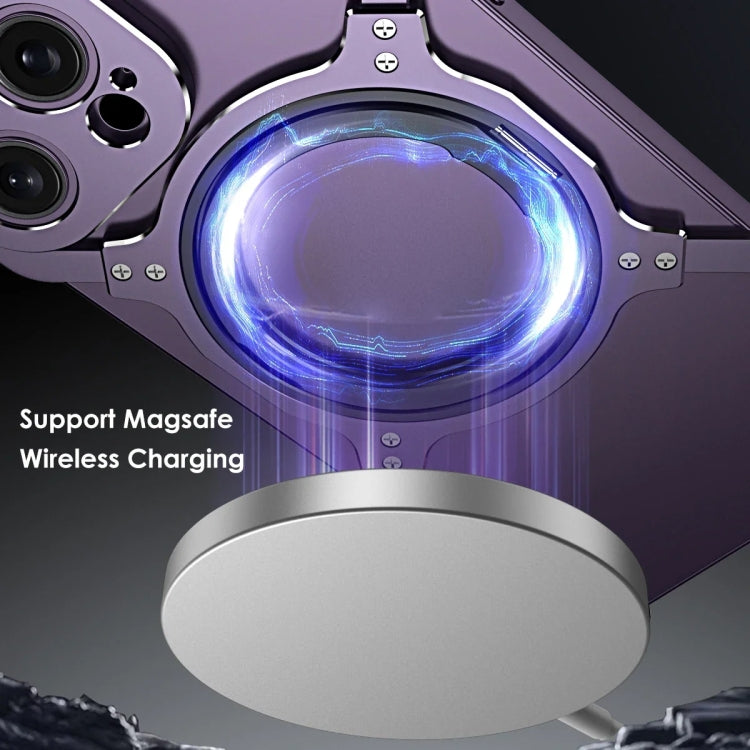 For iPhone 16 Pro Mechanical Arm Borderless MagSafe Holder Metal Phone Case(Black Blue) - free shipping - PMC Jewellery - Order now!