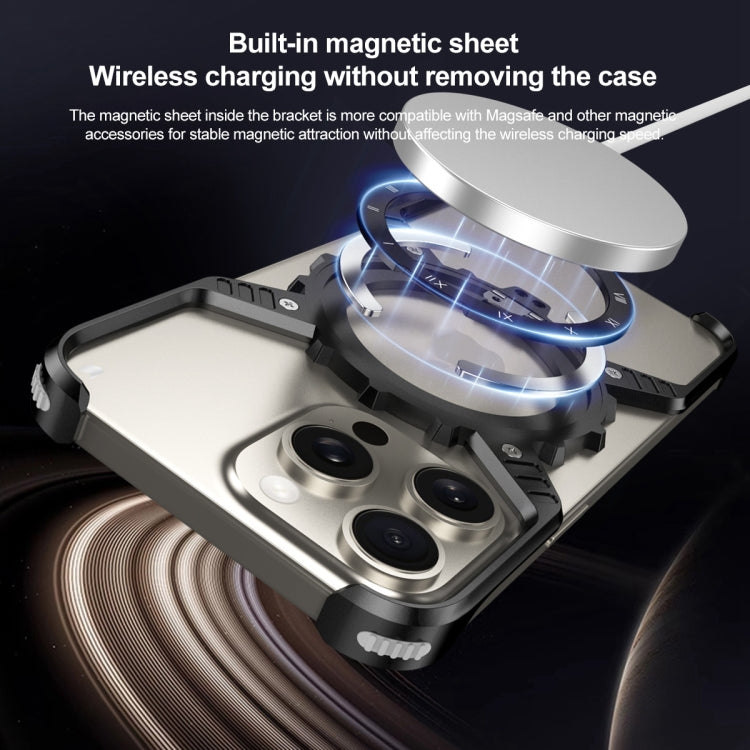 For iPhone 16 Pro Max Mechanical Gear MagSafe Holder Borderless Metal Phone Case(Black) - free shipping - PMC Jewellery - Order now!