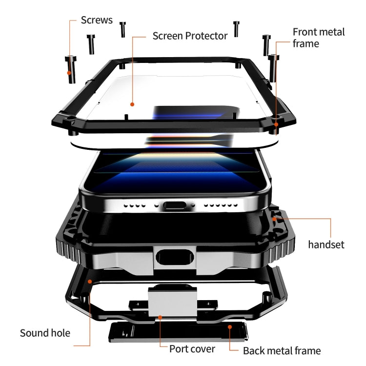 For iPhone 16 Pro Max R-JUST Life Waterproof Dustproof Shockproof Holder Phone Case(Black) - free shipping - PMC Jewellery - Order now!